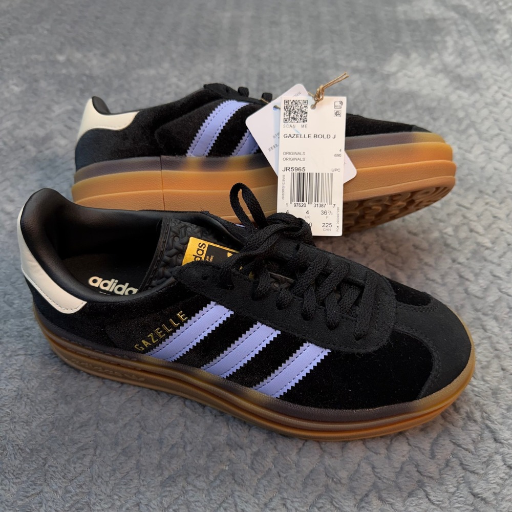 NWT Adidas Gazelle Bold J 4.5 Black‎ Purple Platform Suede Sneakers JR5965